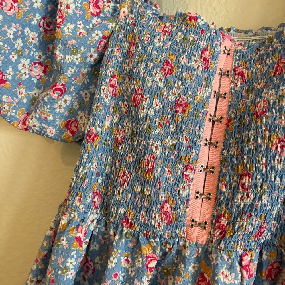 ❗️FINAL❗️NWT Betsey Johnson Blue and Pink Floral Mini Dress - Picture 3 of 10
